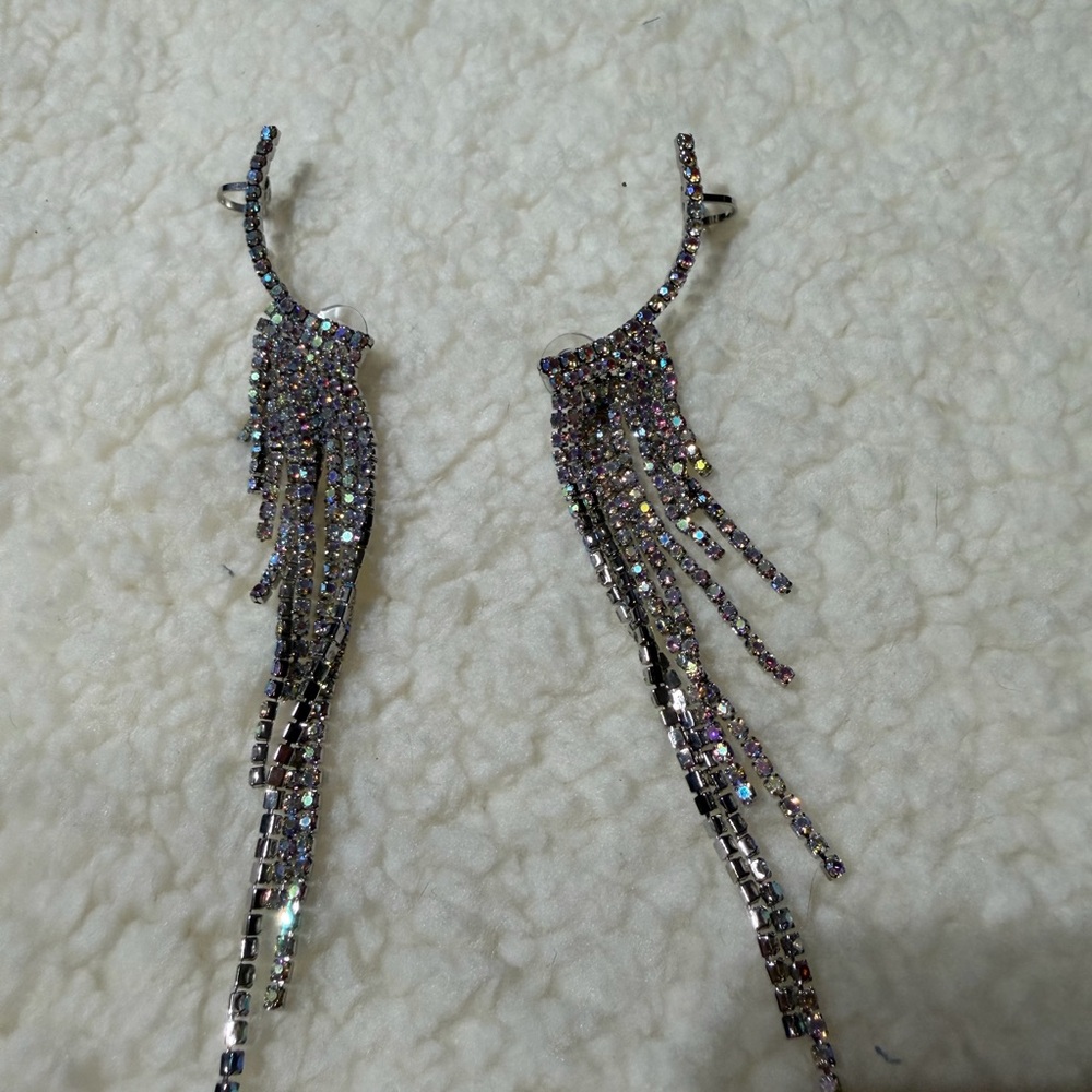 Crystal Fringe Drop Ear Crawlers - Iridescent Rhinestone Statement